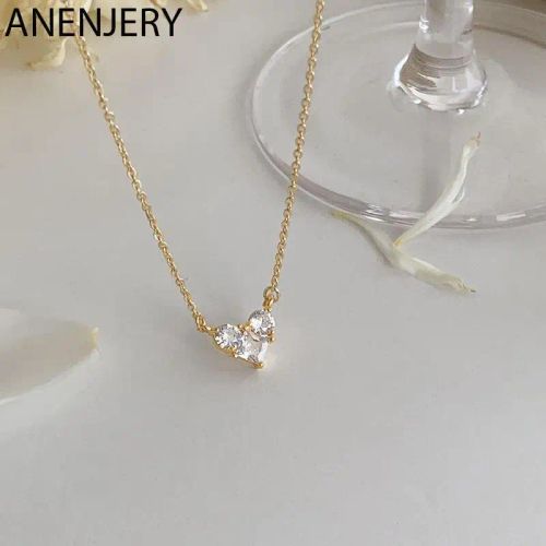 ANENJERY Shiny Zircon Heart Necklace - Trendy Fashion Accessory