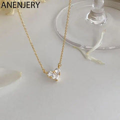 ANENJERY Shiny Zircon Heart Necklace - Trendy Fashion Accessory