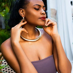 IngeSight.Z Exaggerated Striped Metal Choker Necklace for Parties