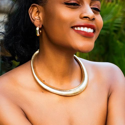 IngeSight.Z Exaggerated Striped Metal Choker Necklace for Parties