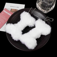 Plush Bone Pendant Keychain - Cute and Trendy Accessory - WHITE