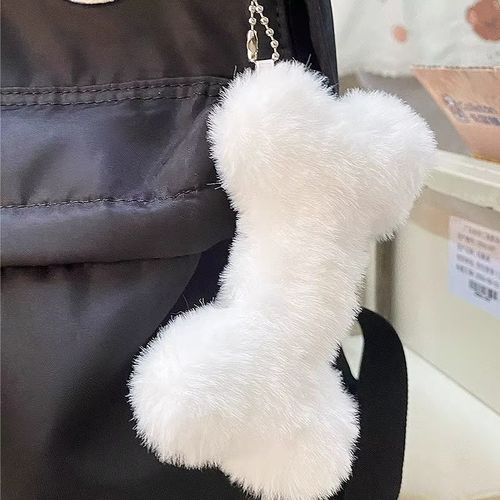 Plush Bone Pendant Keychain - Cute and Trendy Accessory - WHITE