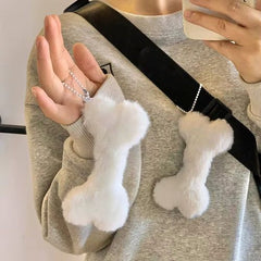 Plush Bone Pendant Keychain - Cute and Trendy Accessory - WHITE
