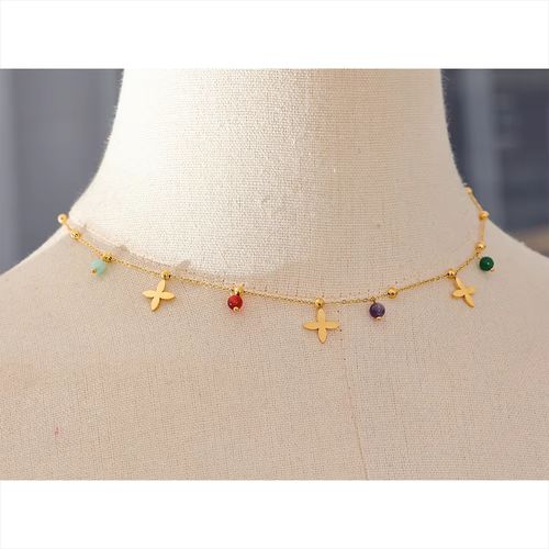 Yhpup Aesthetic Waterproof Natural Stone Flower Pendant Necklace