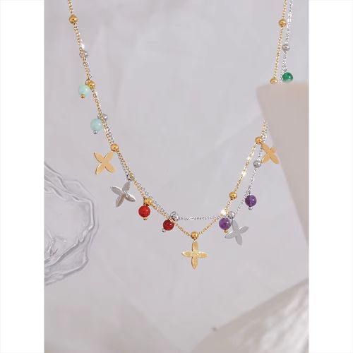Yhpup Aesthetic Waterproof Natural Stone Flower Pendant Necklace