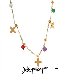 Yhpup Aesthetic Waterproof Natural Stone Flower Pendant Necklace