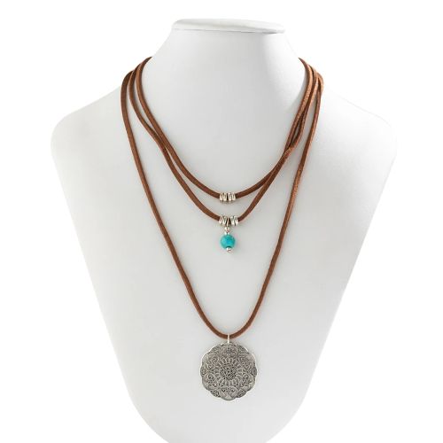 IngeSight.Z Vintage Boho Pendant Necklace - Stylish Flower Design - silver Color