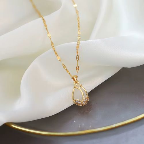 Trendy Tulip Necklace - Premium Rhinestone Design - Fashion Pendant - Gold-color