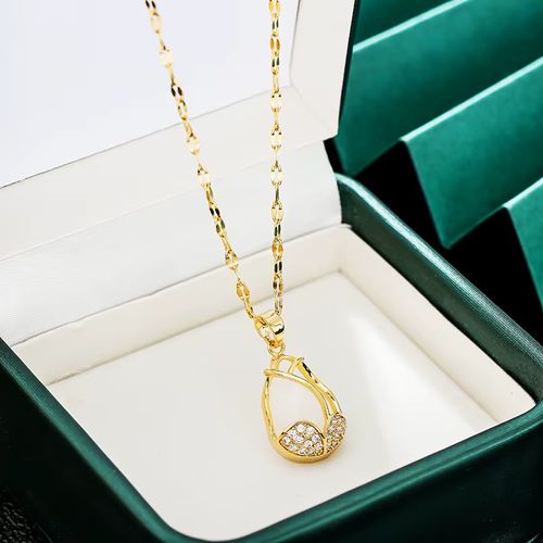 Trendy Tulip Necklace - Premium Rhinestone Design - Fashion Pendant - Gold-color