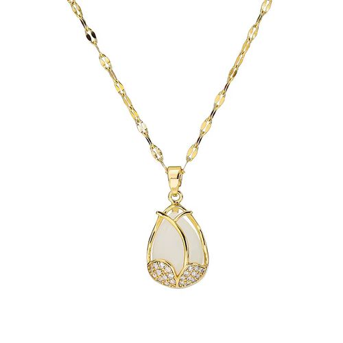 Trendy Tulip Necklace - Premium Rhinestone Design - Fashion Pendant - Gold-color
