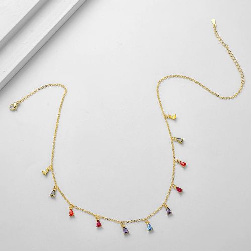 Anenjery Trendy Gold Plated Waterdrop Zircon Choker Necklace