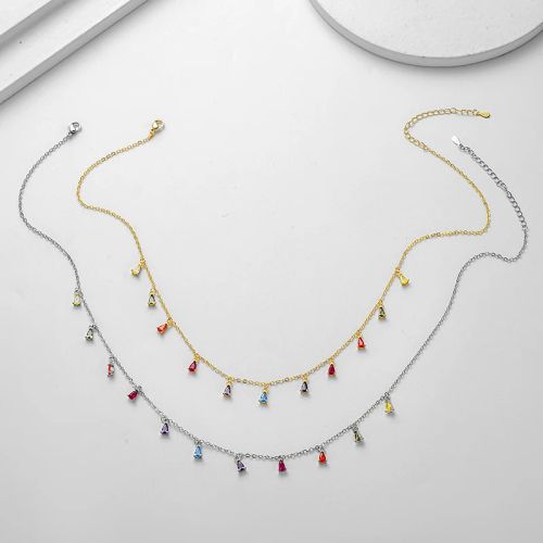 Anenjery Trendy Gold Plated Waterdrop Zircon Choker Necklace