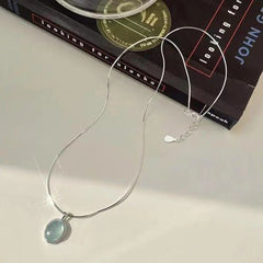 Genenic Silver Aquamarine Pendant Necklace - Elegant Fashion Accessory