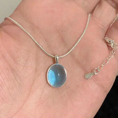 Genenic Silver Aquamarine Pendant Necklace - Elegant Fashion Accessory