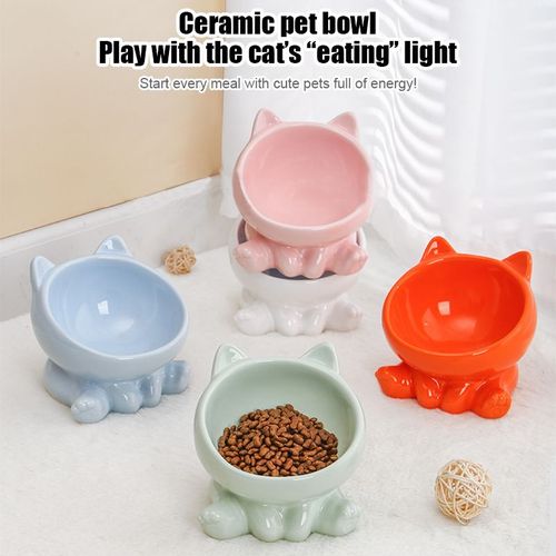 Cute Ceramic Cat Bowl - High Feet Design for Healthy Eating - Pet Supplies