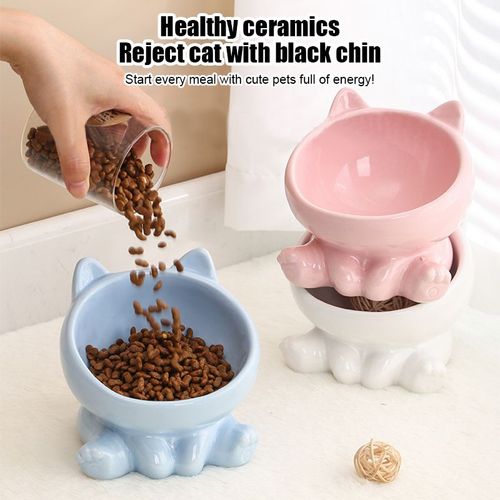 Cute Ceramic Cat Bowl - High Feet Design for Healthy Eating - Pet Supplies