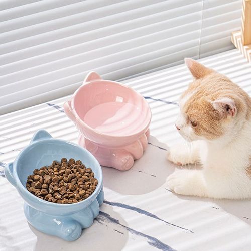 Cute Ceramic Cat Bowl - High Feet Design for Healthy Eating - Pet Supplies