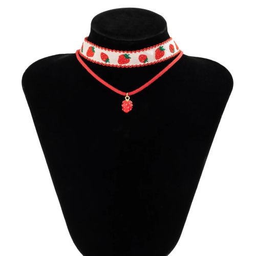 Salircon Gothic Strawberry Choker - Exquisite Velvet Y2K Necklace - Red