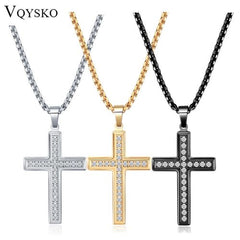 VQYSKO Diamond Cross Pendant Necklace - Fashionable Religious Jewellery