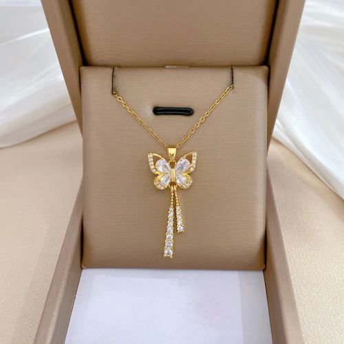 Versatile Butterfly Tassel Necklace - Luxurious Stainless Steel Pendant - 45cm / X1468