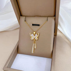 Versatile Butterfly Tassel Necklace - Luxurious Stainless Steel Pendant - 45cm / X1468