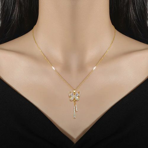 Versatile Butterfly Tassel Necklace - Luxurious Stainless Steel Pendant - 45cm / X1468