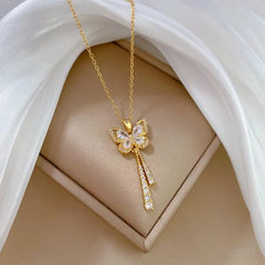 Versatile Butterfly Tassel Necklace - Luxurious Stainless Steel Pendant - 45cm / X1468