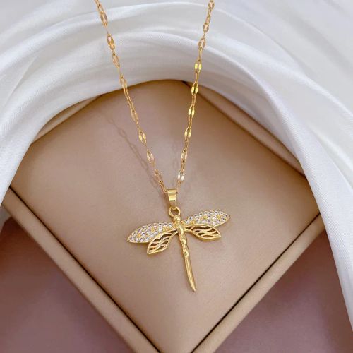 Elegant Dragonfly Stainless Steel Necklace - Fashionable Clavicle Chain - 45cm / X1489