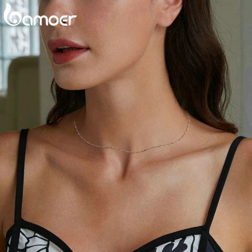 Bamoer Minimalist Herringbone Necklace - Stylish 925 Silver Chain - SCA028