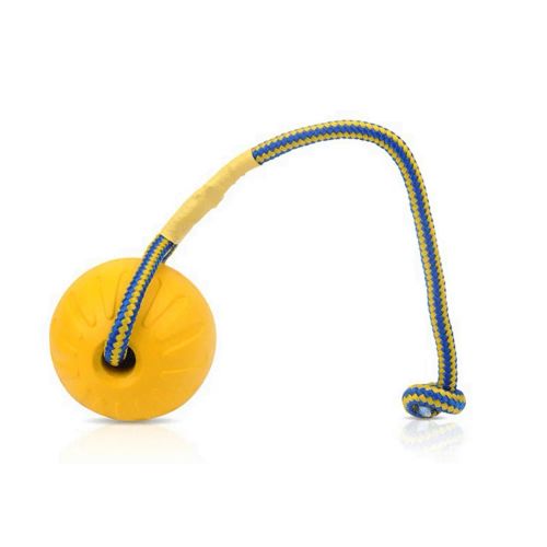 HOUSEEN Durable Pet Training Ball with Rope - Interactive Dog Toy - Yellow / 9cm