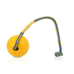 HOUSEEN Durable Pet Training Ball with Rope - Interactive Dog Toy - Yellow / 9cm