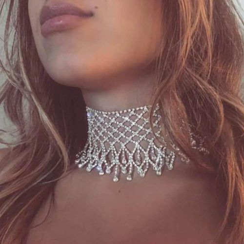 Sparkling Rhinestone Choker Necklace - Trendy Design for Parties
