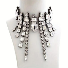 Exquisite Rhinestone Tassel Necklace - Elegant Luxury Party Accessory - SILVER PLATED