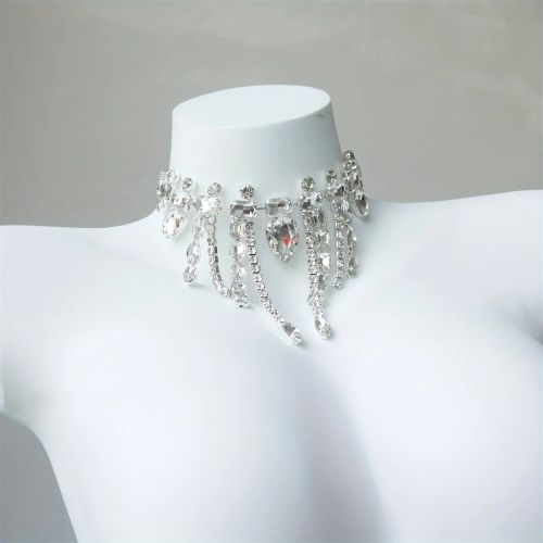 Exquisite Rhinestone Tassel Necklace - Elegant Luxury Party Accessory - SILVER PLATED