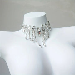 Exquisite Rhinestone Tassel Necklace - Elegant Luxury Party Accessory - SILVER PLATED