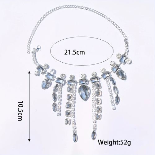 Exquisite Rhinestone Tassel Necklace - Elegant Luxury Party Accessory - SILVER PLATED