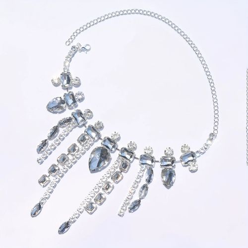Exquisite Rhinestone Tassel Necklace - Elegant Luxury Party Accessory - SILVER PLATED