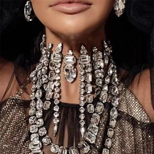 Exquisite Rhinestone Tassel Necklace - Elegant Luxury Party Accessory - SILVER PLATED