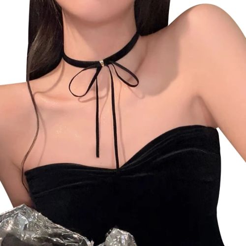 OOTDTY Velvet Bowknot Pendant Necklace - Unique Retro Charm