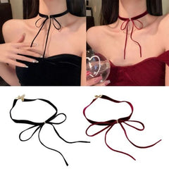 OOTDTY Velvet Bowknot Pendant Necklace - Unique Retro Charm