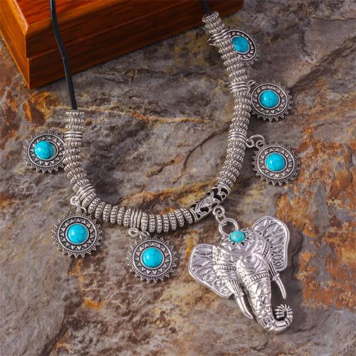 Tenande Bohemia Elephant Necklace - Turquoise Stone Statement Choker