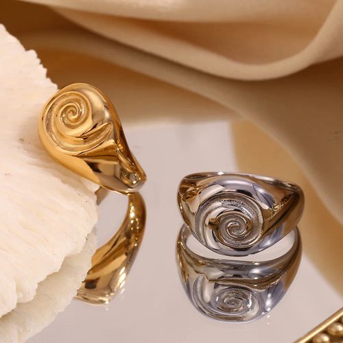 MamacitaSlay Unique Fingerprint Swirl Rings - Waterproof Stainless Steel Jewelry