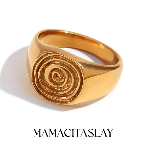 MamacitaSlay Unique Fingerprint Swirl Rings - Waterproof Stainless Steel Jewelry