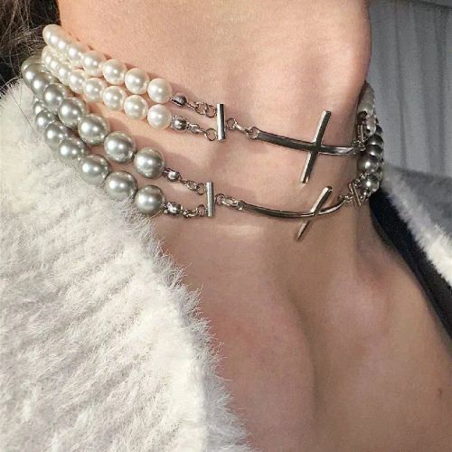 YWZIXLN Simulated Pearl Cross Necklace - Elegant Fashion Accessory