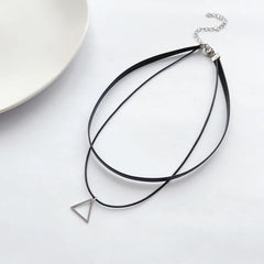 Vintage Stainless Steel Triangle Double Layered Choker Necklace - Steel color
