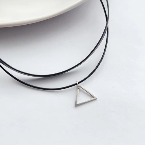 Vintage Stainless Steel Triangle Double Layered Choker Necklace - Steel color