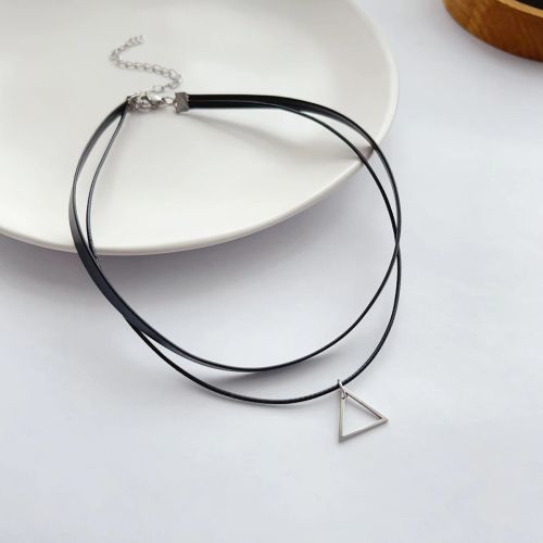 Vintage Stainless Steel Triangle Double Layered Choker Necklace - Steel color