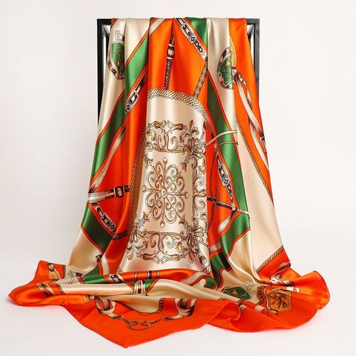 RUNMEIFA Luxury Satin Print Scarf - Sun Protection Big Square Scarf - LXY0691-12