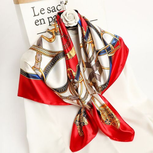 RUNMEIFA Luxury Satin Print Scarf - Sun Protection Big Square Scarf - LXY0691-12