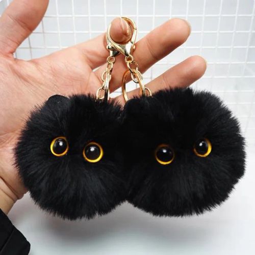 FIMAODZ Cute Black Cat Keychain Plush Toy Pendant for Gifts & Parties